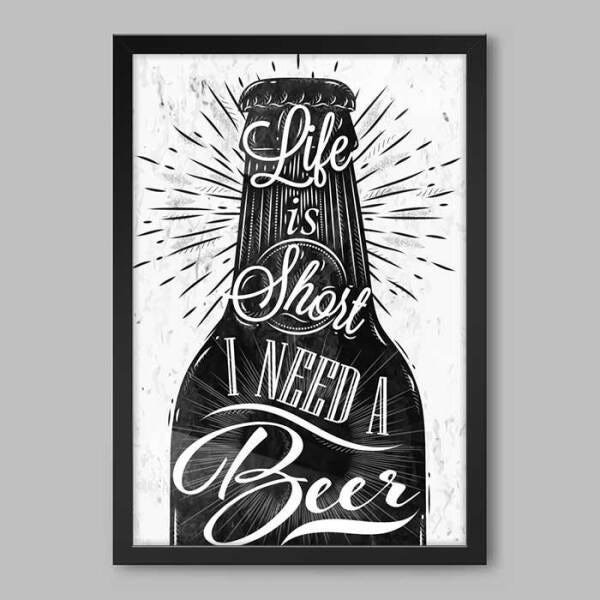 Quadro Cozinha Preciso de uma Cerveja - 20x30cm - Moldura Padrão Preto - 1