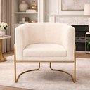 Ver imagem 1 de Poltrona Mono Base Aço Ouro Bouclé Off White - Sallar Home