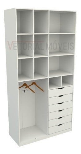 Armário Arara Gaveta Samara M8 100% Mdf Colmeia Closet Loja - Branco - 4