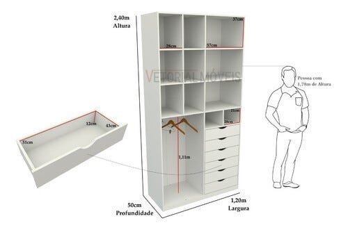 Armário Arara Gaveta Samara M8 100% Mdf Colmeia Closet Loja - Branco