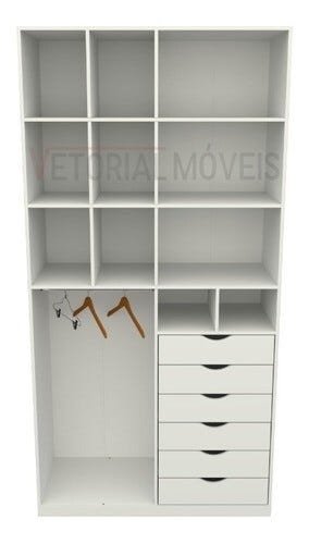 Armário Arara Gaveta Samara M8 100% Mdf Colmeia Closet Loja - Branco - 3