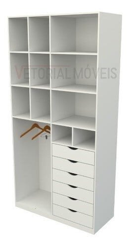 Armário Arara Gaveta Samara M8 100% Mdf Colmeia Closet Loja - Branco - 2