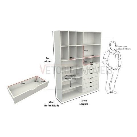 Armário Arara Gaveta Samara M9 100% Mdf (closet / Colmeia) - Branco