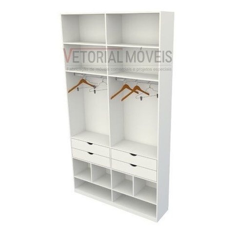 Armário Arara Gaveta Sabrina M2 100% Mdf Closet Roupeiro - Branco