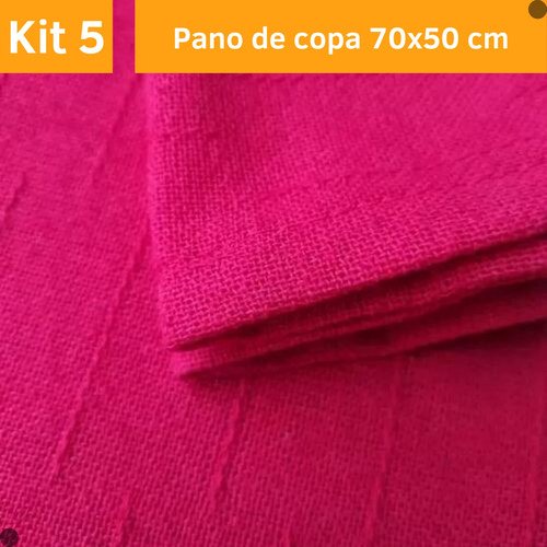 05 Pano de Prato Cozinha 70x50 Cm Varias Cores Liso Kit Top - Rosa-chiclete - Liso - 5