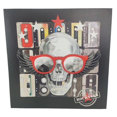 Quadro Decorativo Rockstar Caveira Quarto Sala Moldura 50x50 Decoraçao Banda Musica Enfeite LEVA PRA