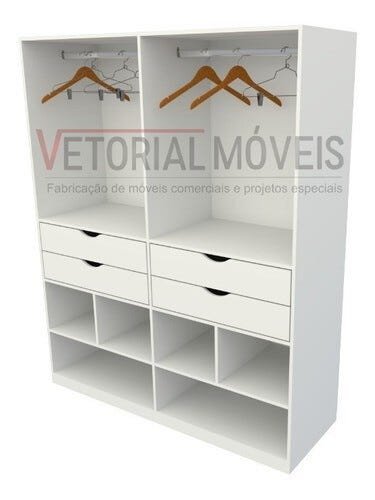 Guarda Roupa Closet Solteiro  M3 100% Mdf Closet Loja Roupeiro Gaveta - Branco - 4