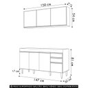 Ver imagem 4 de Armário de Cozinha Argélia e Balcão Gabinete 150cm sem Tampo Marrocos Cinza Claro - Lumil Lumil Móve