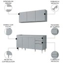 Ver imagem 3 de Armário de Cozinha Argélia e Balcão Gabinete 150cm sem Tampo Marrocos Cinza Claro - Lumil Lumil Móve