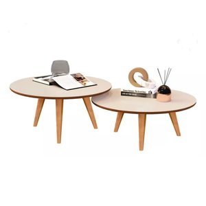 Kit 2 Mesa Mesinhas de Centro Off White/freijó