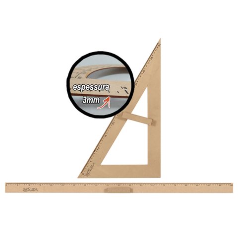 Kit Geométrico do Professor Mdf Com Régua 1 Metro e Esquadro Em MDF 30/60 Graus Souza