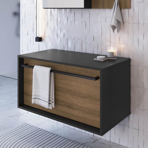 Gabinete de Banheiro com 1 Gaveta Toalheiro Suspenso 80cm Multimóveis Crpro-BAL015 Mel/Grafite