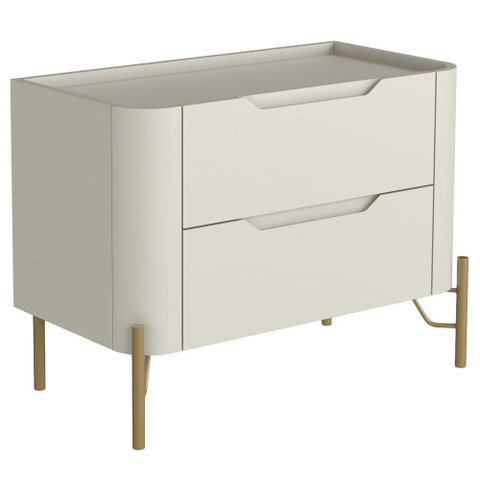 Mesa de Cabeceira Orgânica 2 Gavetas Pés Industrial Dourado Bliss I03 Luna - Lyam Decor