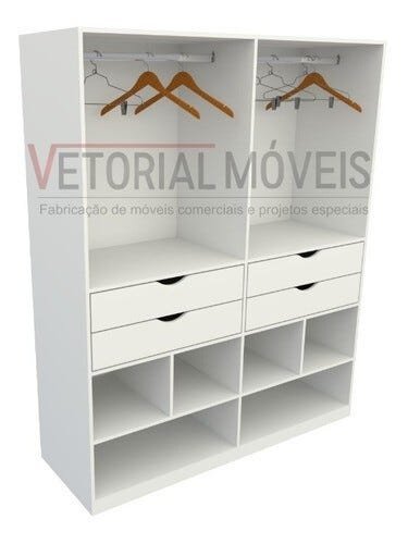 Guarda Roupa Closet Solteiro  Sabrina M6 100% Mdf Closet Loja Roupeiro Gaveta - Branco - 2