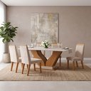 Ver imagem 1 de Sala de Jantar 6 Cadeiras Estofadas Riviera e Mesa com Tampo MDF e Vidro Safira Cinamomo/Off White