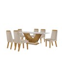 Ver imagem 2 de Sala de Jantar 6 Cadeiras Estofadas Riviera e Mesa com Tampo MDF e Vidro Safira Cinamomo/Off White