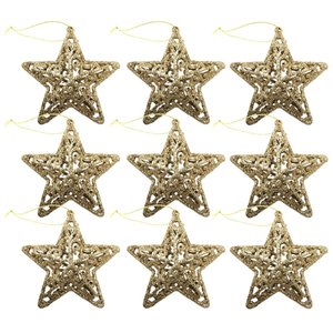 Conjunto Estrela Tridimensional Gliter Arabesco Rosê Gold 8cm Enfeite Árvore 9 Unidades - Magizi