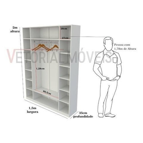 Armário Colmeia Cabideiro M6 100% Mdf Closet Loja Roupeiro - Branco