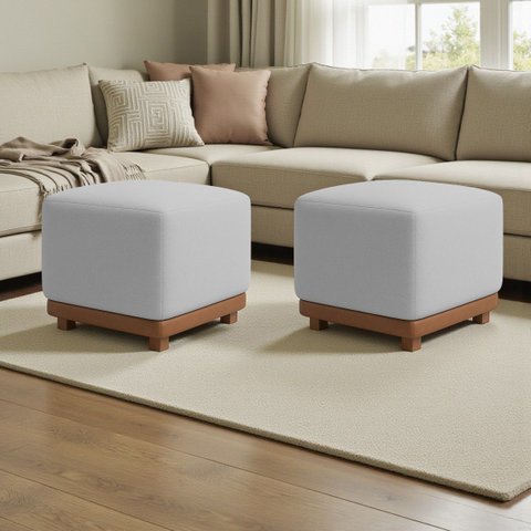 Kit 2 Puffs Dalilla Bouclé Premium Exclusivos Assento Extra para Sala Quarto Design Moderno