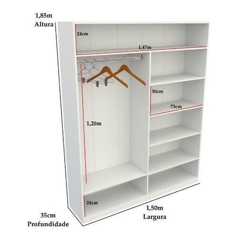 Armário Misto Arara Mariana 100% Mdf (closet Roupa Colmeia) - Branco