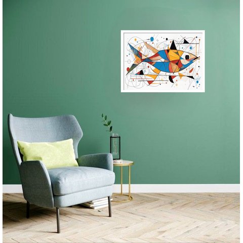 Quadro Decorativo Peixe Abstrato - 50x70cm:moldura Branca