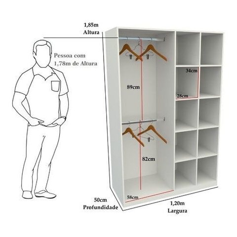Armário Colmeia Cabideiro Duplo M5 100% Mdf (closet Lojas) - Branco
