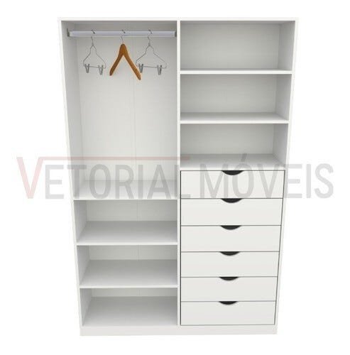 Armário Arara Gaveta Verônica M2 100% Mdf Sapato Roupa - Branco - 4