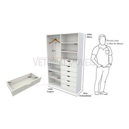 Armário Arara Gaveta Verônica M2 100% Mdf Sapato Roupa - Branco - 2