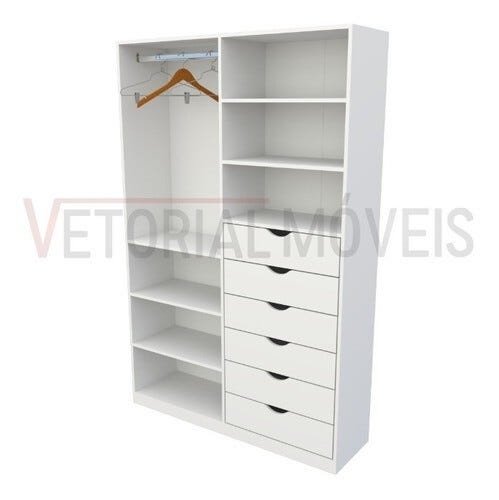 Armário Arara Gaveta Verônica M2 100% Mdf Sapato Roupa - Branco - 3