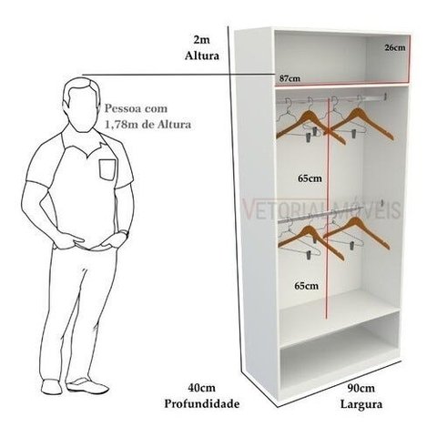 Armário Cabideiro Marina M11 100% Mdf Closet Lojas Expositor - Branco