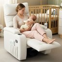 Ver imagem 1 de Poltrona Amamentação Penélope Giratória Balanço Reclinável Manual Bouclé Off White - Sallar Home