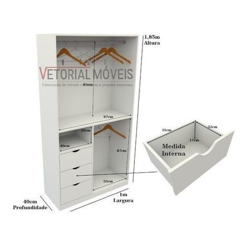 Armário Misto Prateleira Gaveta Arara M18 100% Loja Closet - Branco