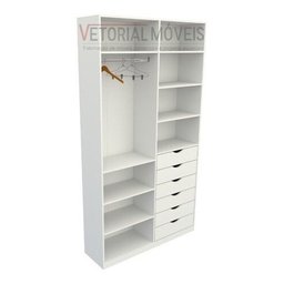 Armário Arara Gaveta Verônica M3 100% Mdf Closet Roupeiro - Branco - 1