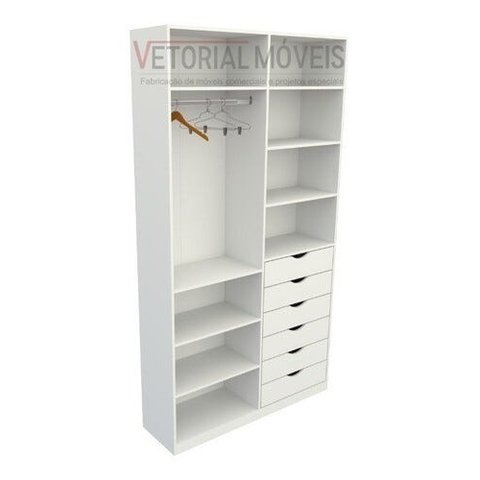 Armário Arara Gaveta Verônica M3 100% Mdf Closet Roupeiro - Branco