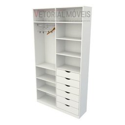 Armário Arara Gaveta Verônica M3 100% Mdf Closet Roupeiro - Branco - 4
