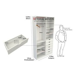 Armário Arara Gaveta Verônica M3 100% Mdf Closet Roupeiro - Branco - 2