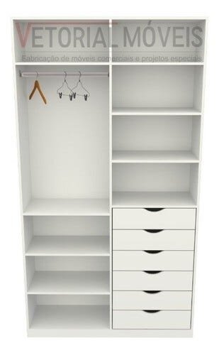 Armário Arara Gaveta Verônica M3 100% Mdf Closet Roupeiro - Branco - 3