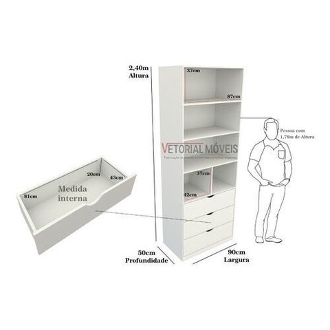 Armário Misto Colmeia Arara M23 100% Mdf Roupeiro Closet Loja - Branco