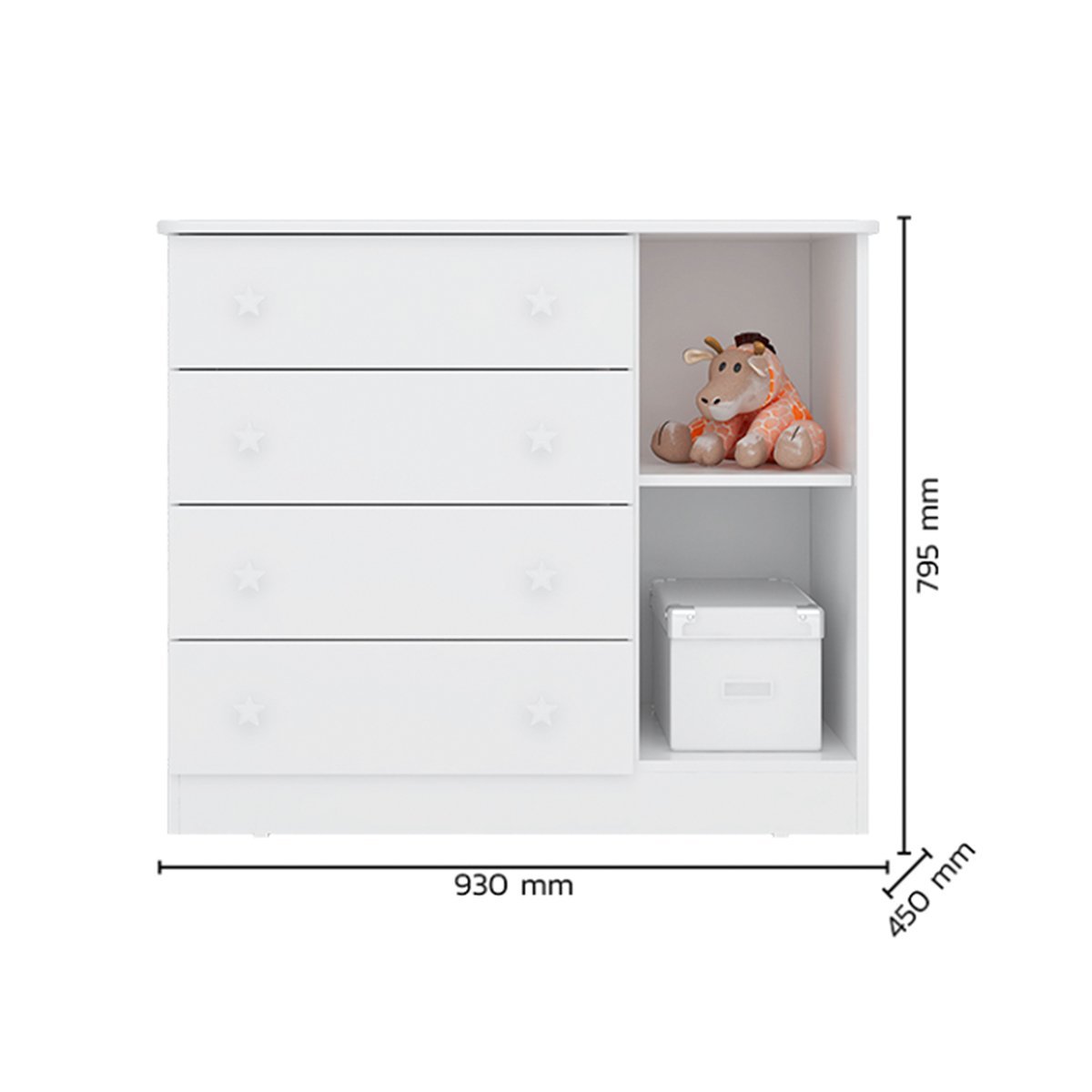 Comoda Sapateira Infantil 1 Porta e 4 Gavetas Brilhar Q01 Branco - ADJ Decor - 3