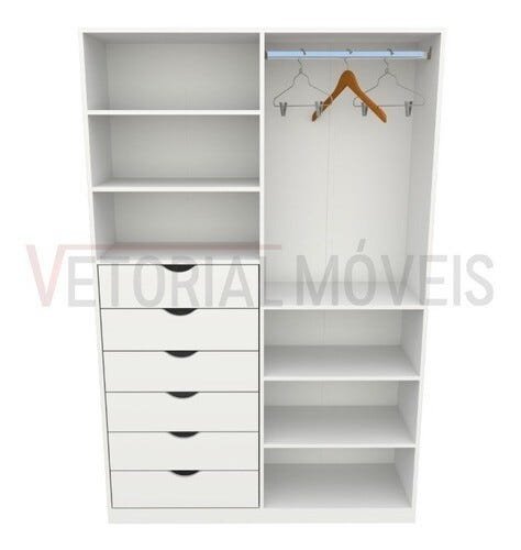 Armário Arara Gaveta Verônica M2 Esquerdo 100% Mdf Closet - Branco - 5