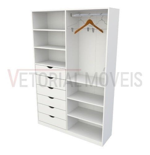 Armário Arara Gaveta Verônica M2 Esquerdo 100% Mdf Closet - Branco - 4