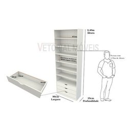 Guarda Roupa Closet Solteiro  Gaveta Prateleira M26 100% Mdf Closet Roupeiro - Branco - 2