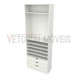 Guarda Roupa Closet Solteiro  Gaveta Prateleira M26 100% Mdf Closet Roupeiro - Branco - 5