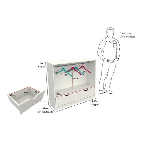 Armário Colmeia Cabideiro Montessoriano M5 Closet Infantil - Branco