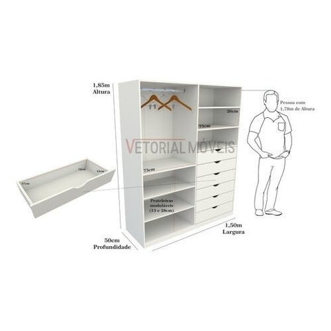 Armário Arara Gaveta Verônica M5 100% Mdf Roupeiro Closet - Branco
