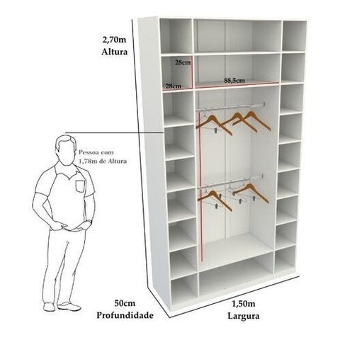 Armário Colmeia Cabideiro M9 100% Mdf Closet Roupas Loja - Branco