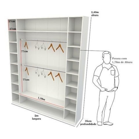 Armário Colmeia Cabideiro 2,40M X 2,0M X 35CM - Branco