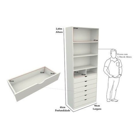 Armário Misto Prateleira Gaveteiro M33+4 Pés Base U - Branco