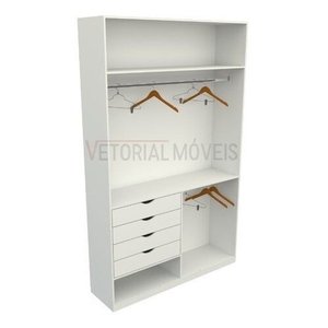 Armário Arara Gaveta Milena M2 100% Mdf Closet Lojas Sapato - Branco