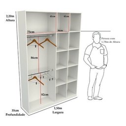 Armário Colmeia Cabideiro Duplo M14 100% Mdf Loja Closet - Branco - 1